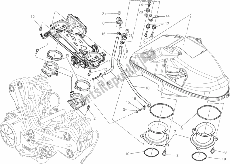 Alle onderdelen voor de Gasklephuis van de Ducati Diavel Cromo USA 1200 2013